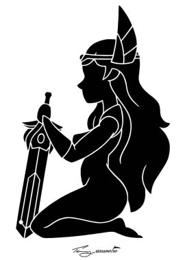 1girls adora black_and_white female female_only on_knees she-ra she-ra_and_the_princesses_of_power silhouette solo sword tagme timmy22222001
