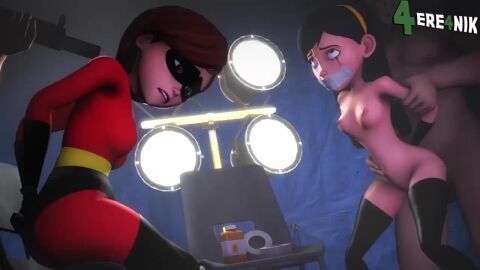 1boy 1girls 2girls 3d 3d_animation 4ere4nik accessory animated arms_behind_back black_hair bound bound_arms breasts brown_eyes brown_hair clothed clothing completely_nude completely_nude_male costume disney duo elastigirl female forced_to_watch functionally_nude functionally_nude_female gun hair_accessory hair_ornament hairband helen_parr hetero holding holding_gun holding_object holding_weapon indoors light-skinned_female light-skinned_male light_skin long_hair male medium_breasts mostly_nude mostly_nude_female mp4 nipples nude nude_female nude_male offscreen_character pixar prison_guard_position sex short_playtime sound straight superhero superhero_costume superheroine tagme taken_from_behind tears the_incredibles tied_arms video violet_parr weapon