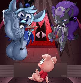 absurd_res baashi bodily_fluids bovid canid canine caprine chibi cult_of_the_lamb cultist digit_ring domestic_pig floating foreskin fox gabriel_(baashi) generation_5_pokemon genital_fluids genitals goat group hi_res humanoid hyper hyper_genitalia jewelry male male/male mammal massive_monster_(studio) mond_(unusualmoondemon) musk nervous nintendo occult_symbol penis pentagram pig pokemon pokemon_(species) precum ring sermon size_difference smug suid suine sus_(pig) sweat symbol trio uncircumcised wedding wedding_ring zoroark