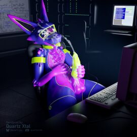 3d_(artwork) absurd_res android anthro armlet aroused balls blender_(artwork) blender_cycles blue_body blush blush_lines bodily_fluids chair claws collar computer computer_keyboard computer_mouse cum cum_drip cum_dripping_from_mouth cum_in_mouth cum_inside cum_on_belly cum_on_body cum_on_chest cum_on_chin cum_on_face cum_on_hand cum_on_head cum_on_penis cum_on_self cum_on_tongue cumshot dark_room depth_of_field desk detailed_background digital_media_(artwork) dimly_lit dripping ejaculation electronics excessive_cum excessive_genital_fluids facial_markings furniture genital_fluids genitals glistening glistening_body green_accents green_collar green_mouth green_nostrils green_penis green_tongue hand_on_belly hand_on_penis head_markings hi_res knot knotted_penis kobold laboratory lautus-k looking_at_computer looking_at_monitor looking_at_object looking_pleasured machine male markings masturbation metal_collar motion_blur multicolored_body office_chair one_eye_closed orgasm penis purple_accents purple_balls purple_body quartz_xtal quartz_xtal_(artist) robot robot_anthro scaled_penis scalie screen screen_face server server_room solo speaker_ears spikes synthetic synthetic_penis table tongue tongue_out white_claws white_eyes whiteboard