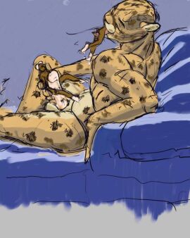 4:5 anthro ass balls belly blue_sofa brown_body brown_fur cheetah closed_eyes colored erection extreme_size_difference feet felid feline fur furniture genitals group head_first jeri_kleinlowe lying macro male male/male mammal masturbating_pred masturbating_with_prey_in_hand masturbation micro mouse murid murine nude nude_pred oral_vore rodent size_difference sofa tail tongue trio vore yellow_body yellow_fur
