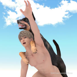 1:1 3d anal anal_sex canid canine cloud digital_media_(artwork) doggy_style duo feral feral_penetrating from_behind_position grey_eyes human human_on_feral human_penetrated interspecies love_and_deep_space male male/male male_penetrated male_penetrating mammal namjalicious nipples nude open_mouth penetration raised_tail sex sky tail text tongue tongue_out url xavier_(love_and_deep_space) zoophilia