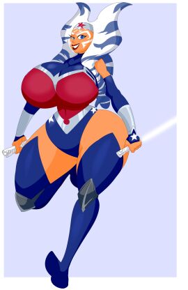 ahsoka_tano breasts buruma dc dc_comics denizen1414 female large_breasts lightsaber orange_skin simple_background star_wars stockings wonder_woman wonder_woman_(cosplay) wonder_woman_(series)