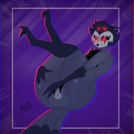 anthro ass avian avian_humanoid big_ass big_breasts big_butt breasts cartoonwizzard feathers female goth gothic helluva_boss male nipples nipples_covered owl owl_demon pervert_male showing_ass stolas_(helluva_boss)