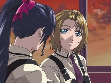 00s 2002 2girls animated arms_crossed bible_black bible_black_gaiden black_thighhighs blonde_hair blue_eyes blush bouncing_breasts bra bra_lift bra_pulled_up breasts classroom closed_eyes clothes_pull clouds cloudy_sky covering_breasts desk drill_hair drill_ponytail female female_focus grabbing_another's_breast groping groping_breast head_grab kissing kitami_reika kozono_nami large_breasts leg_grab legs multiple_girls necktie nipple_stimulation nipples open_clothes opening_another's_clothes pinching_nipple ponytail purple_hair red_skirt red_sky removing_bowtie removing_necktie resistance saliva saliva_string saliva_trail school school_uniform shirt shirts short_hair sitting skirt sound squeezing_nipple sunset suspenders sweat tagme thighhighs underwear undressing unworn_bra video white_bra white_shirt window yuri