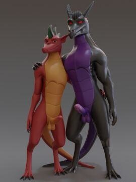 3d american_dragon:_jake_long anthro anthro_only balls better_version_at_paywall black_body blender_(artwork) dark_dragon_(american_dragon) digital_media_(artwork) disney dragon duo erection european_mythology front_view gay genitals hand_on_another's_hip hand_on_another's_shoulder hand_on_hip hand_on_shoulder hi_res humanoid_genitalia humanoid_penis jake_long looking_at_viewer male male/male mythological_creature mythological_scalie mythology no-name-no-problem penis red_body scalie tail western_dragon
