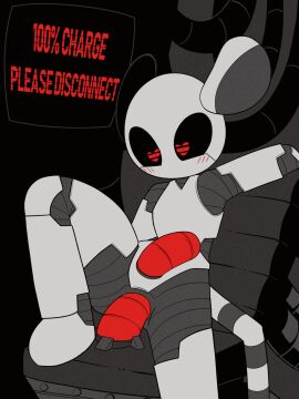 anal blush blush_lines chair character_request dildo english_text gay heart-shaped_pupils male no_hair non-human non-human_only penis red_eyes red_penis riding robot robot_penis unusual_anatomy unusual_genitalia unusual_penis whygena whygena-draws