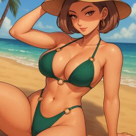 ai_generated beach big_breasts bikini fire_emblem:_three_houses manuela_casagranda milf sun_hat