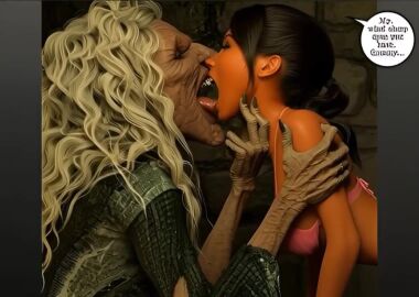 age_difference brown_eyes brown_hair granny kissing pink_bikini size_difference tagme umbradiadem video wrinkled_skin yuri