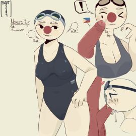 1boy 1girls cameltoe countryhumans countryhumans_girl cum erect_nipples erection female japan_(countryhumans) male nipples nomura_yuji_(countryhumans) one-piece_swimsuit philippines_(countryhumans) pussy sant5504 swimsuit