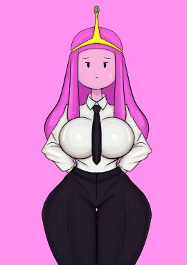 2d adventure_time ass big_ass big_breasts black_legwear breasts female full_color fully_clothed hands_behind_back incutiaarts no_penetration princess_bubblegum serious solo solo_female uniform white_shirt
