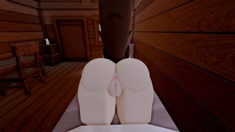 1girls 3d 3d_(artwork) all_fours alternate_version_available animal_ears anus ass barefoot bed big_ass brown_hair cabin completely_nude female female_only full_body indoors long_hair naked naked_female nude nude_female on_bed pussy roblox robloxian solo solo_female tail that_rel