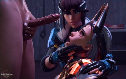 1boy 2girls 3d after_oral amelie_lacroix angela_ziegler black_nail_polish black_nails brown_hair captain_lacroix cum cum_in_mouth cumshot dark_hair female ffm_threesome gloves glowing_eyes helping heterochromia light-skinned_female light-skinned_male light_skin male male/female mercy mirrorwatch on_knees open_mouth overwatch overwatch_2 penis quietdreams3d red_eyes vengeance_mercy watermark white_hair widowmaker