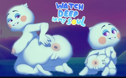 1girls 22_(soul) anus ass disney female ghost_girl grin kneeling looking_back nude oddrich pixar presenting_anus shortstack soul_(pixar) spread_anus spread_ass toony