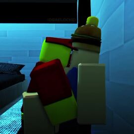 007n7_(forsaken) 2boys bald bedroom boys burger censored duaeloche elliot_(forsaken) forsaken gay gay_sex hat hugging kiss kiss_on_lips kissed male no_watermark peach_skin roblox shirt smiling_at_partner tagme to_the_wall video wall wearing_hat wearing_shirt yellow_body yellow_skin