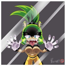 against_glass big_breasts breasts breasts_on_glass breath female idw_comics mobian_(species) piercing piercings procyon't ring ring_piercing rings sega smile sonic_(series) sonic_the_hedgehog_(idw) sonic_the_hedgehog_(series) surge_the_tenrec tongue tongue_out