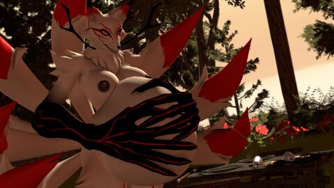16:9 3d_(artwork) 8_tails anthro areola asian_mythology belly big_belly big_breasts breasts canid canine demon digital_media_(artwork) dusk east_asian_mythology female female_pred female_prey flower fluffy fluffy_tail fox_(petruz) fox_spirit fur grass hi_res huge_belly huge_claws korean_mythology kumiho mammal multi_tail mythological_canine mythological_creature mythological_fox mythology nipples nude nude_anthro nude_female plant red_body red_eyes red_fur shrub source_filmmaker_(artwork) tail thevestige tree vore white_body white_fur widescreen