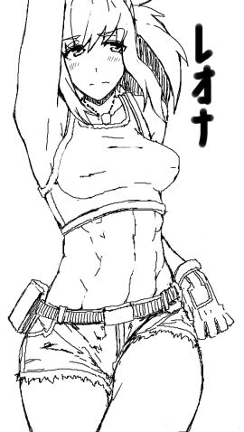 1girls belt breasts female gloves hips king_of_fighters leona_heidern light-skinned_female light_skin long_hair medium_breasts military necklace shorts tank_top thick_thighs thighs tied_hair toned toned_body toned_female wide_hips