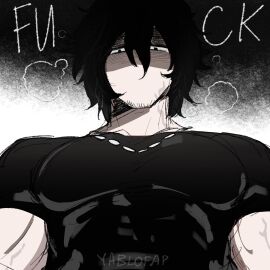 1boy black_eyes black_hair breath broad_shoulders logan_(allenhara) looking_at_viewer looking_down male male_focus male_only muscles muscular muscular_male no_mouth original shirt solo_male tagme yablofap