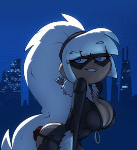 2d 2d_(artwork) ass_cleavage bigdad black_cat_(cosplay) dildo_in_ass disney female gravity_falls half-closed_eyes marvel marvel_comics pacifica_northwest seductive_look seductive_smile zipper_down