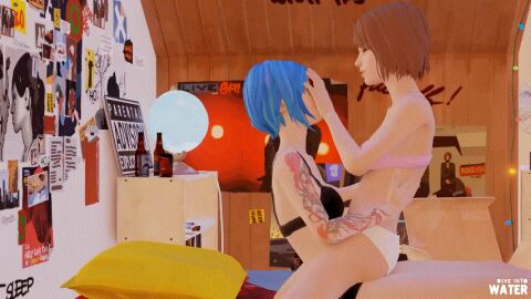 animated chloe's_bedroom chloe_price diveintowater female female_only gif life_is_strange max_caulfield panties playful straddling tattoo wholesome yuri