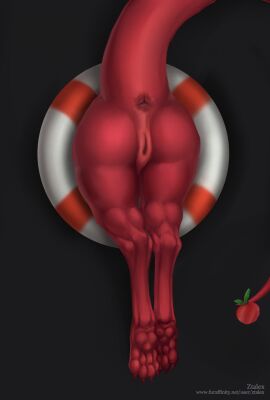 anus apple_dragon ass dragon female feral feral_only genitals hi_res mythological_creature mythological_scalie mythology pawpads pussy red_anus red_body red_pawpads red_pussy red_scales scales scalie solo stuck_in_wall through_wall ztalex