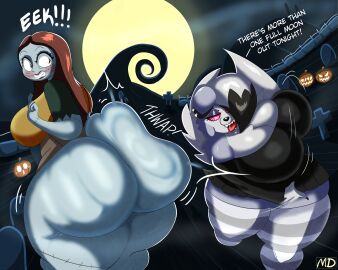 2girls anthro ass ass_slap big_ass bottom_heavy bubble_ass bubble_butt dialogue fat_ass female huge_ass jiggle jiggling_ass large_ass lycanroc mackdazzle massive_ass midnight_lycanroc nightmare_before_christmas original png pokemon sally_(the_nightmare_before_christmas) slapping_ass spanking text the_nightmare_before_christmas thick_ass thick_thighs wide_hips