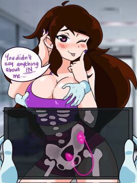 1girls blush breasts brown_hair cleavage crop_top english_text female heart-shaped_pupils long_hair original original_character purple_crop_top purple_nails purple_tank_top pussy sex_toy shorts solo_focus susie_(susiehatter) susiehatter tagme tank_top vibrator vibrator_in_pussy vibrator_under_clothes x-ray