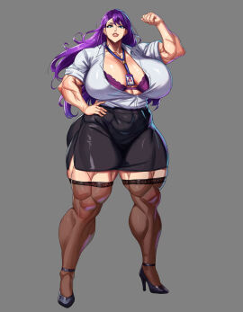 1girls alternate_version_available big_breasts blue_eyes bra breasts busty curvy detailed_background eyelashes female female_only flexing front_view hand_on_hip high_heels hourglass_figure huge_muscles human id_tag long_hair looking_at_viewer muscles muscular muscular_female original_character pose posing purple_hair saxwakuy shadow shiny shiny_skin skirt solo solo_female spread_legs spreading standing sweat thick_thighs voluptuous wide_hips