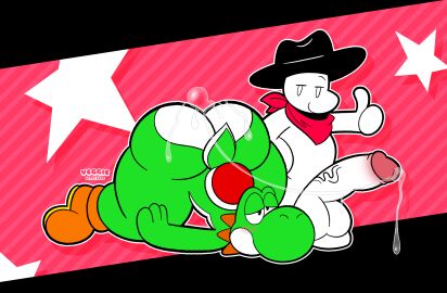 absurd_res after_sex ambiguous_gender anal_orgasm anthro arm_support ass ass_up balls bandana big_ass big_balls big_butt big_penis black_clothing black_eyes black_hat black_headwear blob_creature blush blush_lines bodily_fluids clothing cum cum_drip cum_in_ass cum_inside dinosaur dripping footwear footwear_only genital_fluids genitals gesture glans golde_(golde) green_body green_scales green_yoshi hand_gesture hat headgear headwear hi_res humanoid kerchief kneeling leaning leaning_on_another leaning_on_elbow looking_pleasured male male/ambiguous mario_(series) mostly_nude nintendo penis pink_glans raised_tail red_bandanna red_kerchief reptile saddle scales scalie shoes shoes_only smile smiling_at_viewer smug smug_face tail thick_thighs thumbs_up tired tired_eyes veggieafterdark vein veiny_penis white_body white_eyes white_penis white_scales wide_hips yoshi yoshi_(character)