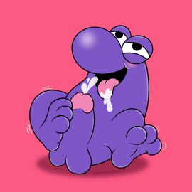 absurd_res anthro autofootjob bodily_fluids cum cum_in_mouth cum_inside cum_on_face erection feet foot_fetish foot_focus foot_play footjob genital_fluids hi_res male mascot masturbation nerds on_model purple_body samuraijackin sex shaking solo trembling what_is_wrong_with_you