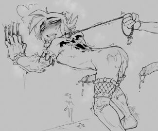 2boys against_wall anal blasticheart_(artist) broken_colors collar_only disembodied_hand disembodied_penis gay gay_domination gay_sex goth_boy leash_and_collar leash_pull leashed_collar male no_color offscreen_character penis pierced_genitals pierced_penis post-orgasm post-sex post_anal punk rasmus_(broken_colors) sketch skinny toony_face yaoi