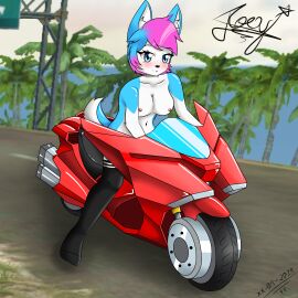 1girls black_legwear black_stockings black_thighhighs blue_eyes blue_fur blue_hair breasts breasts_out cute cute_face cute_female female free_fire furry furry_female jade_wolfhound_(joey_wolf) joey_wolf motorcycle naked naked_female nipples nude nude_female o.o pink_hair pink_hair_tips pink_nipples public_exposure public_nudity red_motorcycle round_breasts short_hair stockings stockings_only thick_thighs white_fur wolf_ears wolf_girl wolf_tail