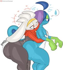 2boys anthro ass better_version_at_source big_ass big_butt blush bodily_fluids digital_media_(artwork) dripping drizzile duo duplicate english_text femboy from_behind_position gay generation_8_pokemon glistening_eyelids gloves_(marking) hair half-closed_eyes heart_symbol hi_res huge_ass huge_butt jinu lidded_eyes male male_only markings multicolored_body multicolored_hair narrowed_eyes nintendo nude onomatopoeia pac-man_eyes pokemon pokemon_(species) raboot red_eyes repost reupload seductive sex simple_background sound_effects sweat text thick_thighs third-party_edit two-tone_body two-tone_hair url white_background