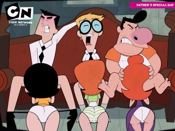 2d 2d_(artwork) 3boys 3girls ass big_ass big_butt black_hair blonde_hair cartoon_network crossover curvaceous curvy curvy_female curvy_figure dexter's_dad dexter's_laboratory dexter's_mom father fellatio female gladys_(billy_and_mandy) gosgoz harold_(billy_and_mandy) husband husband_and_wife light-skinned_female light-skinned_male light_skin male male/female mature mature_female mature_male mature_woman meme milf ms._keane oral oral_sex orange_hair panties powerpuff_girls professor_utonium striped_panties striped_underwear the_grim_adventures_of_billy_and_mandy thick_thighs underwear white_panties white_underwear who's_getting_the_best_head?_(meme) wide_hips