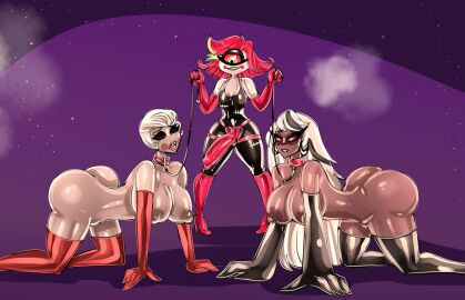 all_fours ass big_ass big_breasts bitterbunz breasts bubble_ass bubble_butt carmilla_carmine clothed_female_nude_female collar cyclops cyclops_girl dildo dominant_female dominatrix dubious_consent elbow_gloves evil_grin fangs female female_only femdom happy_dom harness hazbin_hotel latex latex_gloves latex_leotard leash leash_and_collar leotard looking_at_another looking_pleasured multiple_subs niffty petplay red_latex rosie_(hazbin_hotel) shortstack strap-on strapon submissive_female trio yuri