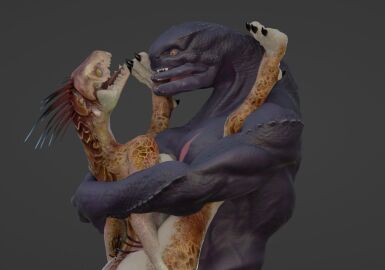 3d 3d_(artwork) alien chocoscorner digital_media_(artwork) female female_kig-yar halo_(series) humanoid kig-yar male male/female microsoft muscular muscular_male no_artist_signature sangheili scalie xbox_game_studios