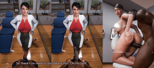 1boy 1girls 3d ass ass_focus big_breasts boobs breasts butt butt_focus cock_shock currysfm dark-skinned_male dark_skin doctor doggy_style doggystyle interracial light-skinned_female light_skin original_character squish squished_ass underwear vagina vaginal vaginal_penetration vaginal_sex