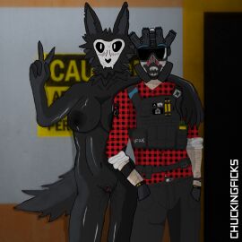 2025 anthro arm_hair arm_over_shoulder black_body black_fur blush blush_lines bodily_fluids body_hair bone bottomwear bulletproof_vest button_(fastener) chuckingficks claws clock clothing denim denim_bottomwear denim_clothing dripping dripping_pussy electronics facility female fluffy fluffy_tail fur genital_fluids genitals gesture glistening glistening_body glowstick hair hand_gesture head_tuft hi_res humanoid inside jeans laboratory light_body light_skin male male/female military mobile_task_force neck_tuft night_vision_goggles nipples pants patch_(fabric) pattern_clothing plaid plaid_clothing pointy_ears pose posing_for_picture pussy radio reflective_body relaxing rolled_up_sleeves scp-1471 scp-1471-a scp_foundation scp_guard shaded shirt skull skull_head solo sweat tactical_gloves tail tan_body tan_skin tape topwear tuft v_sign vaginal_fluids vulva watch white_eyes