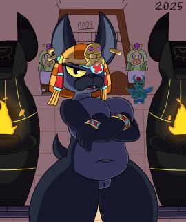 absurd_res anthro anubian_jackal black_body black_fur brawl_stars breasts canid canine canis colonel_ruffs_(brawl_stars) duo egyptian female fire fur genitals grey_body grey_fur hi_res jackal mammal multicolored_body multicolored_fur nude nude_anthro nude_female paladyart98 pussy rule_63 sculpture slightly_chubby squeak_(brawl_stars) statue supercell_(company) tail two-tone_body two-tone_fur yellow_eyes