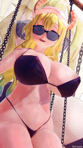 beach big_breasts bikini breasts dragon_maid female glasses kobayashi-san_chi_no_maidragon lucoa lucoa_(maidragon) maidragon miss_kobayashi's_dragon_maid quetzalcoatl quetzalcoatl_(dragon_maid) shotacoin swimsuit tagme