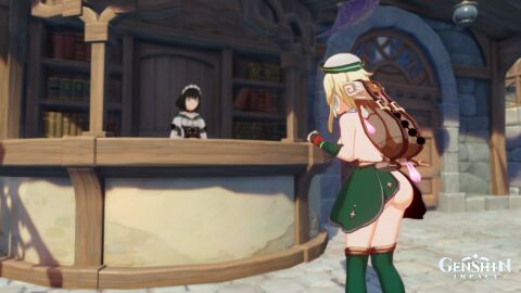 adventurers_guild condom female female_only fourth_descender game_screenshot genshin_impact image katheryne_(genshin_impact) lumine_(genshin_impact) mod outlander