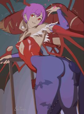 2d animated ass biped bondage bound breasts bulge capcom clothed clothing darkstalkers erotaiga female hair humanoid lilith_aensland looking_at_viewer male male/female pupils teemu_taiga thick_thighs tongue tongue_out winged_humanoid wings