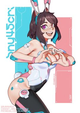 1girls 2024 2d 2d_(artwork) ascari_megane_(aurahack) aurahack bandage bandage_on_face bandage_on_nose black_hair black_thighhighs blue_hair blue_nails blush blushing blushing_at_viewer bunny_ears bunny_ears_(cosmetic) bunny_ears_headband bunny_girl bunny_suit bunny_tail cat_ears cohost_username detached_collar digital_drawing_(artwork) digital_media_(artwork) fang female female_focus female_only grin grinning grinning_at_viewer headband heart_hands heterochromia hi_res high_resolution highres kemonomimi leotard looking_at_viewer nose_bandage open_mouth orange_eye orange_eyes original painted_nails patreon_username purple_eye purple_eyes short_hair solo solo_female solo_focus standing strapless_leotard thighhighs tongue transgender_pride_colors twitter_username two-tone_hair watermark white_leotard