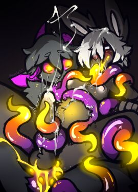 2023 ambiguous_gender anal anal_sex anthro ass aster_(mewgle) balls blush bodily_fluids bovid breasts caprine consentacles cum cum_in_ass cum_inside duo eye_roll fur furry futanari genital_fluids genitals glowing glowing_cum glowing_tentacles goat grey_body grey_fur grey_hair hair horizontal_pupils horn inflation intersex intersex/male lagomorph leporid male mammal mewgle nonbinary onomatopoeia oral oral_penetration penetration penis pupils purple_horn rabbit reed_(mewgle) sex signature simple_background sound_effects tentacle tentacle_creature tentacle_in_ass tentacle_in_mouth tentacle_penetration tentacle_sex text transfem unusual_bodily_fluids unusual_cum unusual_genital_fluids white_hair