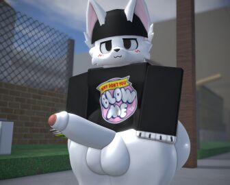 3d ass ass_from_the_front background balls big_ass big_penis boykisser boykisser_(meme) bubble_gum clothing femboy huge_ass huge_cock male male_only muitetul partially_clothed penis roblox robloxian silly_cat_(mauzymice) tagme
