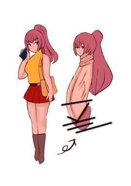 bar_censor before_and_after censored futanari huge_cock hyper_penis intersex kareya monophallia mosaic_censoring penis penis_neck penis_transformation red_hair simple_background transformation unusual_anatomy unusual_anatomy_placement unusual_genitalia_placement unusual_penis_placement what