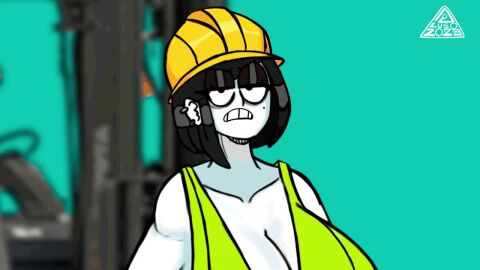 2023 2d animated ass beauty_mark big_breasts black_hair_female clavicle cleavage ear_piercing female forklift freckles_on_thighs gloves hard_hat jackhammer looking_at_viewer music music_video original_character rear_view short_hair_female solo_female sound tagme teeth_visible thelusoco thighs underwear veronica_(saltynoodles) vest video white-skinned_female