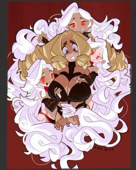 4girls big_breasts bikini blonde_hair blue_eyes bondage_outfit breasts cute cute_face female kap_o maria_(kap_o) misty_(kap_o) oc original original_character seductive seductive_look tagme white_hair