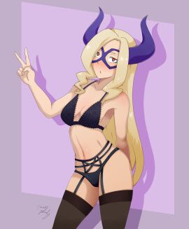 alternate_version_available blonde_hair breasts female female_only horns hound_wolf light_skin mask mount_lady my_hero_academia tagme yuu_takeyama